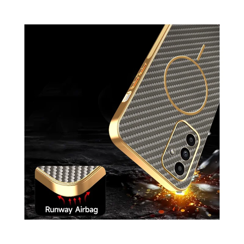 For Samsung Galaxy A15 5G Phone Case Carbon Fiber Textured Electroplated TPU Back Cover - Coffee