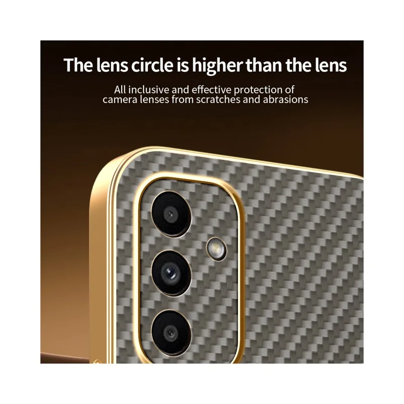 For Samsung Galaxy A15 5G Phone Case Carbon Fiber Textured Electroplated TPU Back Cover - Coffee