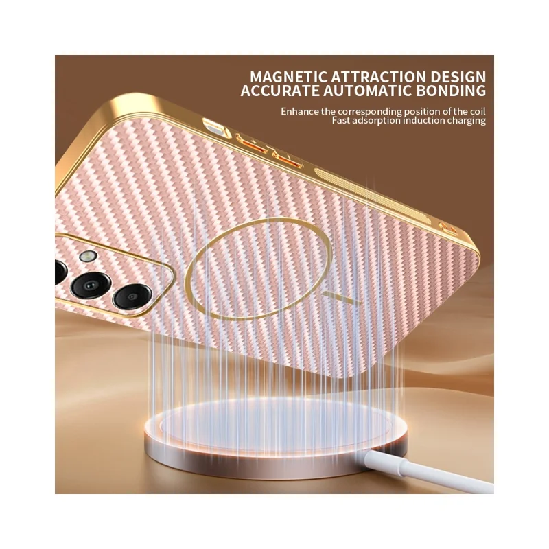 For Samsung Galaxy A05s 4G Phone Case Carbon Fiber Textured Electroplated TPU Back Cover - Pink