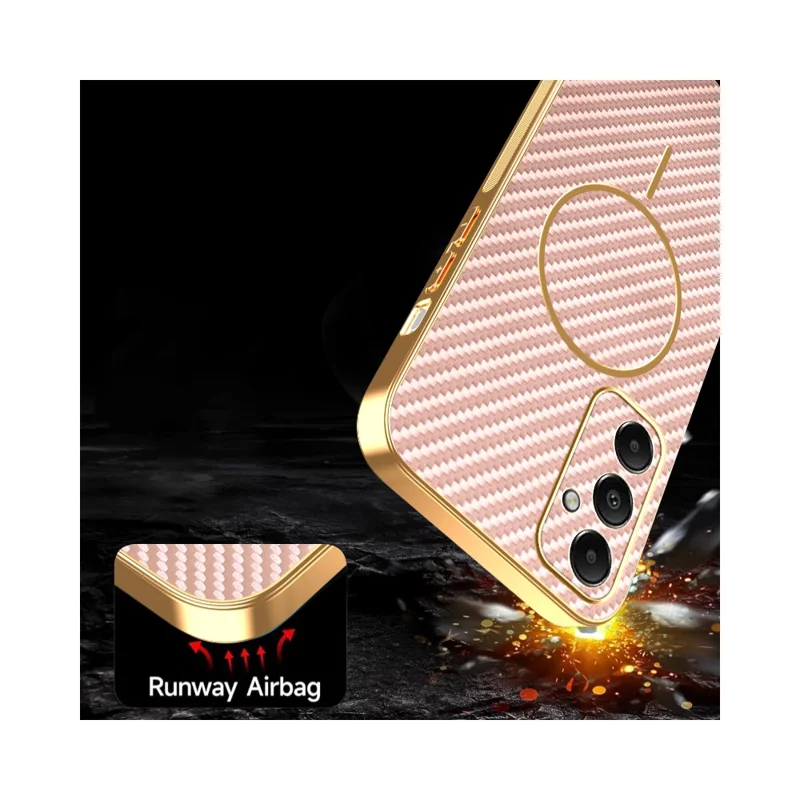 For Samsung Galaxy A05s 4G Phone Case Carbon Fiber Textured Electroplated TPU Back Cover - Pink