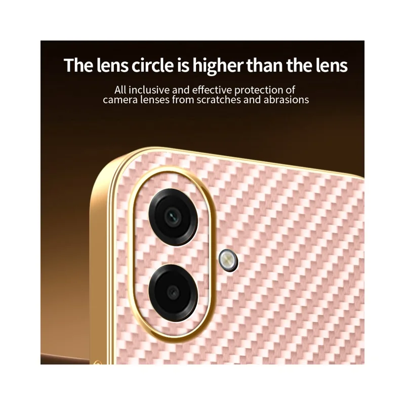 Samsung Galaxy A07 4G Handyhülle - Kohlefaser-Textur, elektroplattierter TPU-Rückdeckel - Rosa