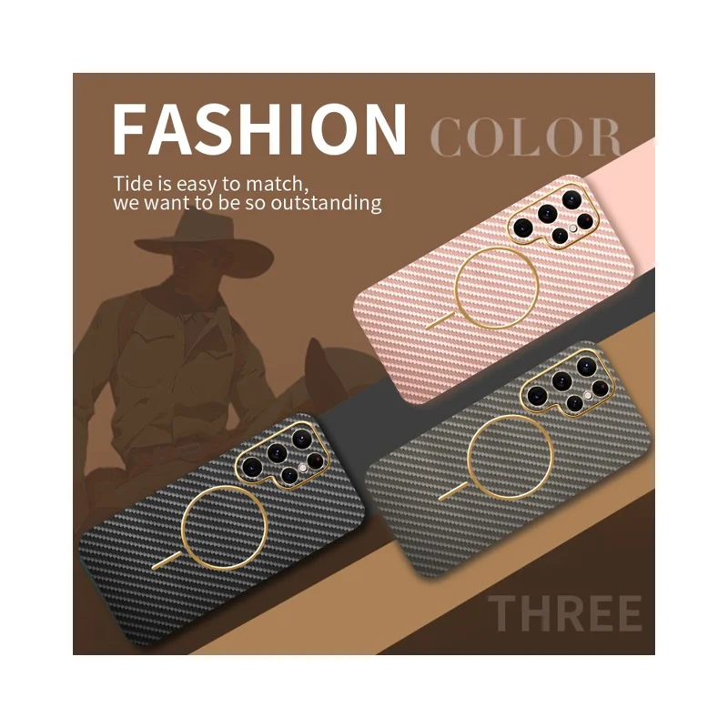 For Samsung Galaxy S22 Ultra 5G Phone Case Carbon Fiber Textured Electroplated TPU Back Cover - Pink