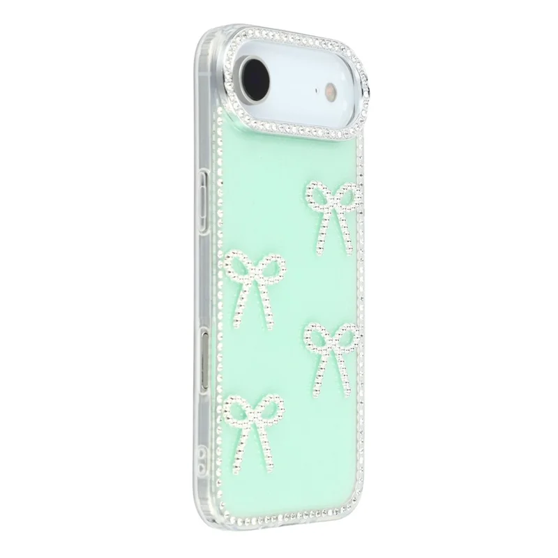 For iPhone Air Case Rhinestone Edge Butterfly Bow Decor TPU + PC IMD Phone Cover - Glitter Light Green