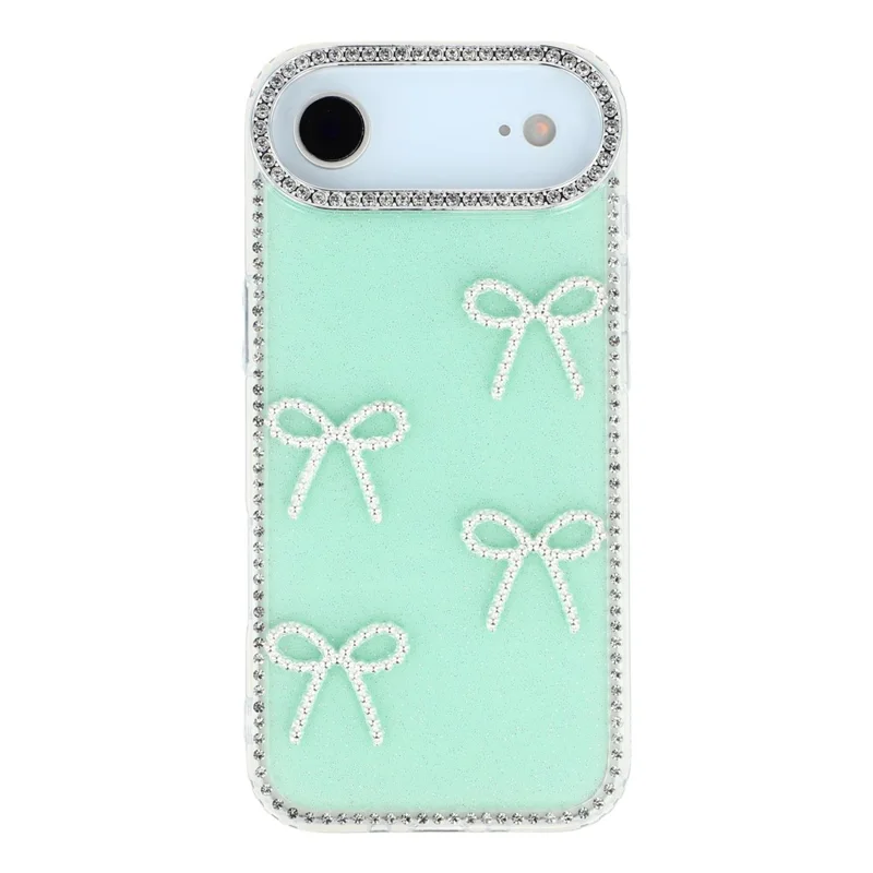 For iPhone Air Case Rhinestone Edge Butterfly Bow Decor TPU + PC IMD Phone Cover - Glitter Light Green