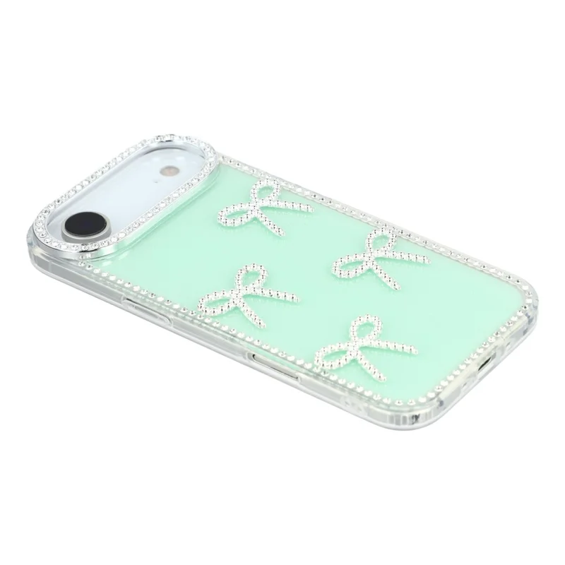 For iPhone Air Case Rhinestone Edge Butterfly Bow Decor TPU + PC IMD Phone Cover - Glitter Light Green