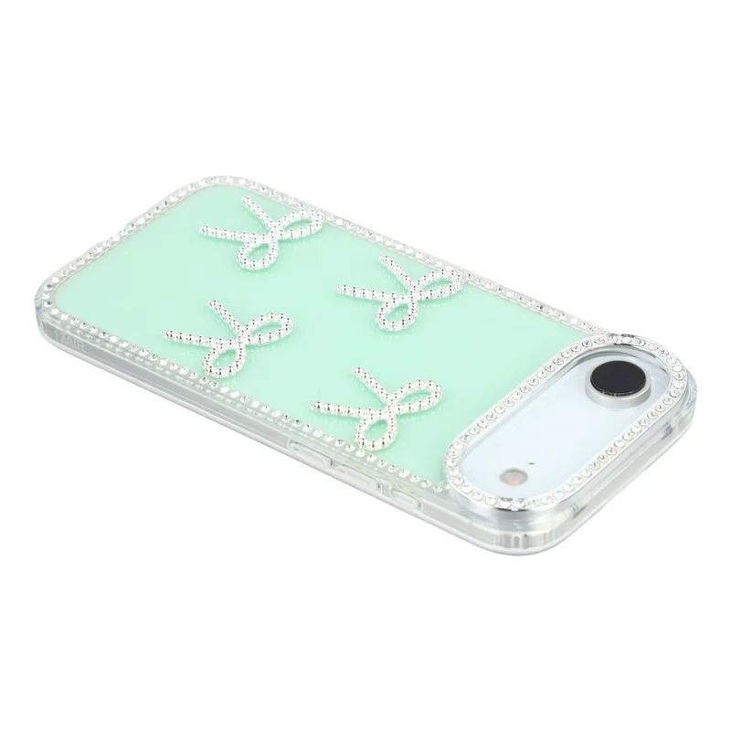 For iPhone Air Case Rhinestone Edge Butterfly Bow Decor TPU + PC IMD Phone Cover - Glitter Light Green