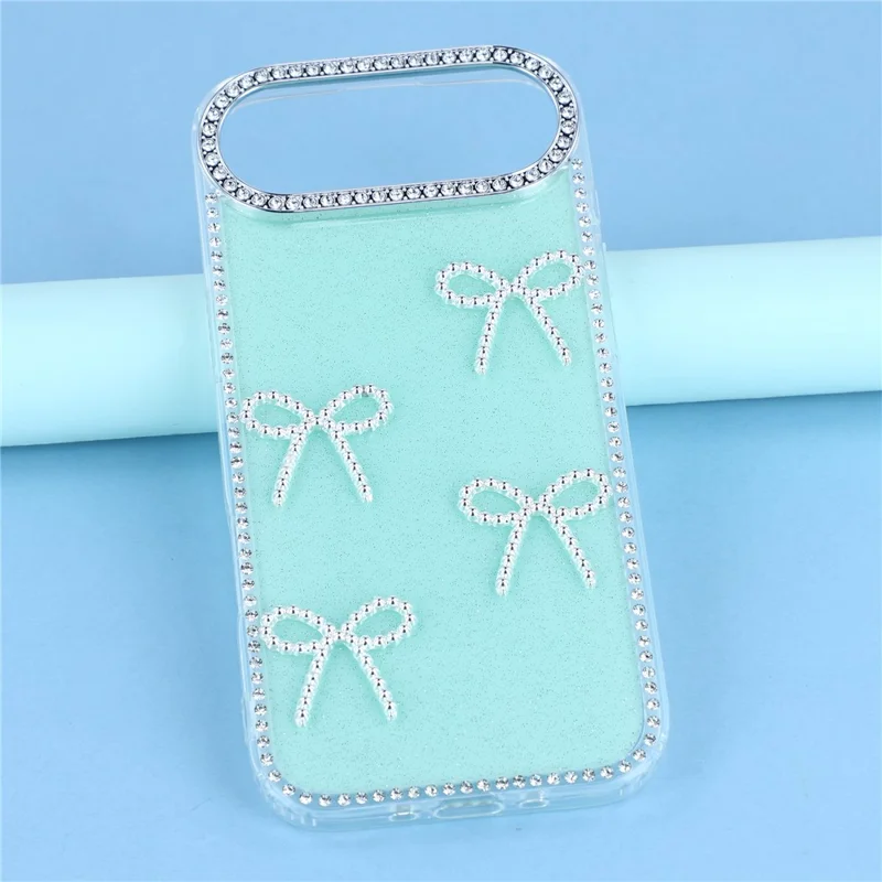 For iPhone Air Case Rhinestone Edge Butterfly Bow Decor TPU + PC IMD Phone Cover - Glitter Light Green