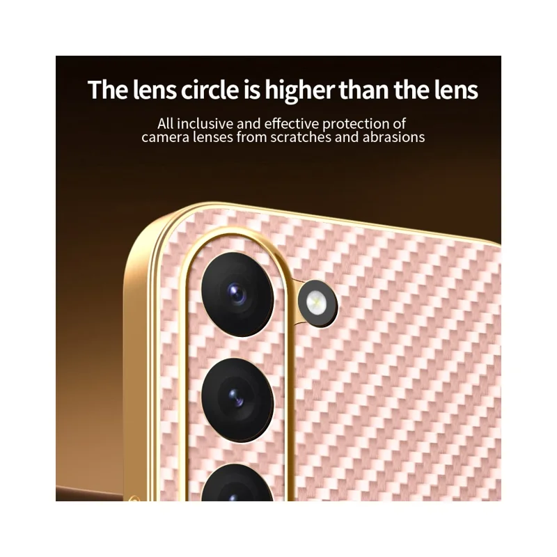 For Samsung Galaxy S23 Phone Case Carbon Fiber Textured Electroplated TPU Back Cover - Pink