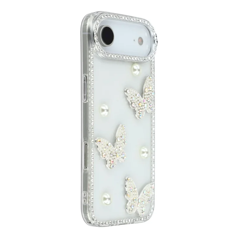 For iPhone Air Case Rhinestone Edge Pearl Butterfly Decor TPU + PC IMD Phone Cover - Glitter Transparent
