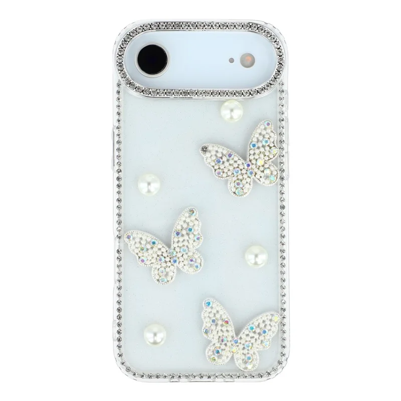 For iPhone Air Case Rhinestone Edge Pearl Butterfly Decor TPU + PC IMD Phone Cover - Glitter Transparent