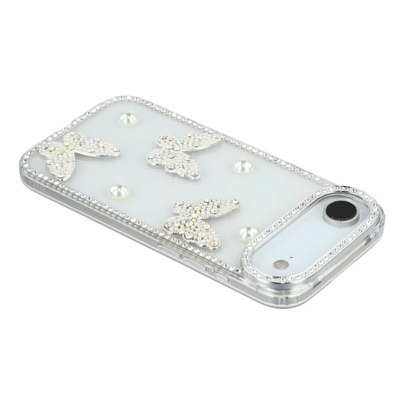 For iPhone Air Case Rhinestone Edge Pearl Butterfly Decor TPU + PC IMD Phone Cover - Glitter Transparent