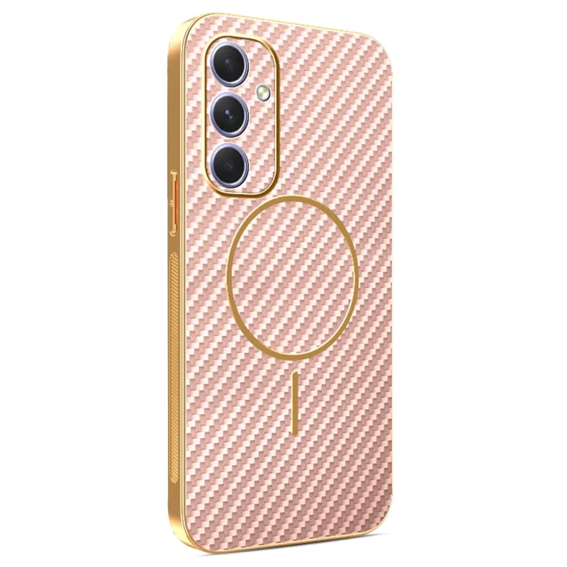 For Samsung Galaxy A54 5G Phone Case Carbon Fiber Textured Electroplated TPU Back Cover - Pink