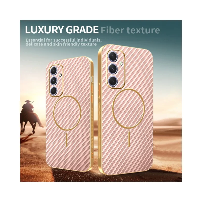 For Samsung Galaxy A54 5G Phone Case Carbon Fiber Textured Electroplated TPU Back Cover - Pink