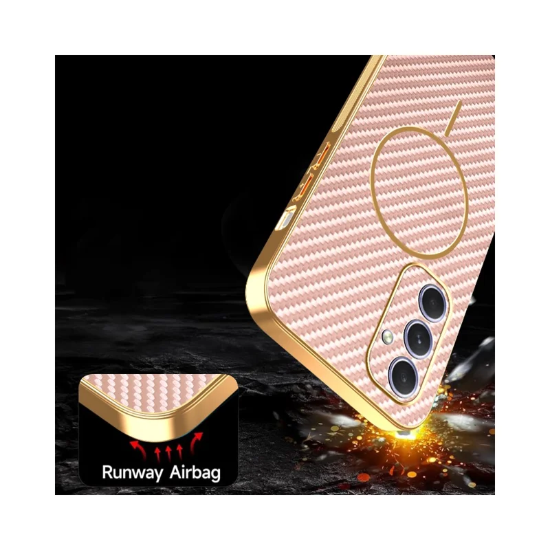 For Samsung Galaxy A54 5G Phone Case Carbon Fiber Textured Electroplated TPU Back Cover - Pink