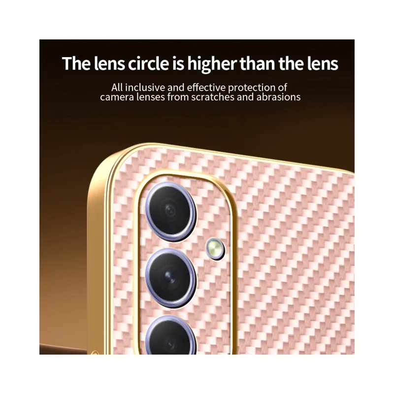 For Samsung Galaxy A54 5G Phone Case Carbon Fiber Textured Electroplated TPU Back Cover - Pink