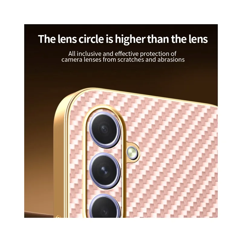 Voor Samsung Galaxy A55 5G telefoonhoesje met koolstofvezelstructuur en geëmailleerde TPU achterkant - Roze