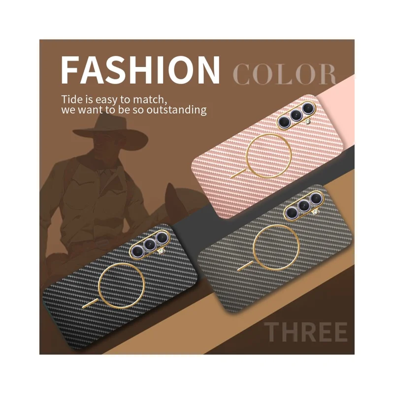 Voor Samsung Galaxy A55 5G telefoonhoesje met koolstofvezelstructuur en geëmailleerde TPU achterkant - Roze