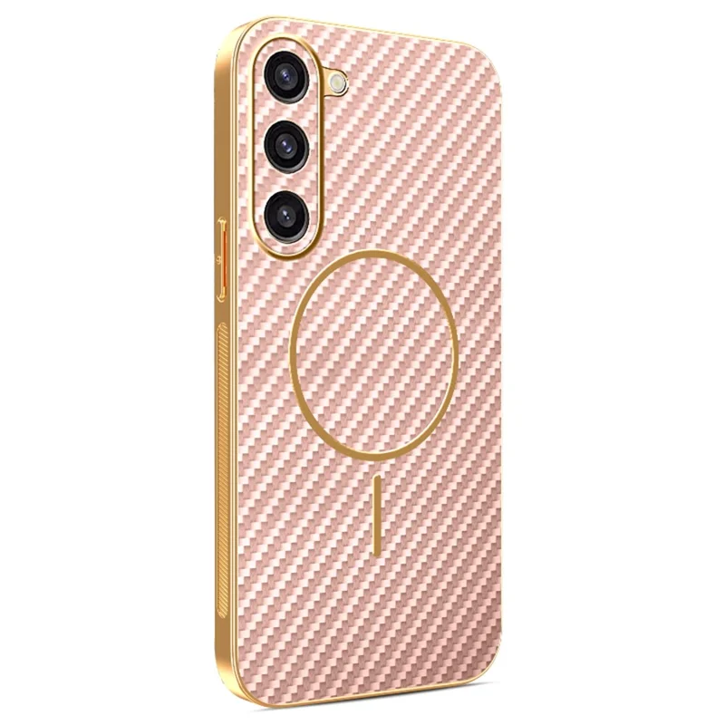 For Samsung Galaxy S23+ Phone Case Carbon Fiber Textured Electroplated TPU Back Cover - Pink