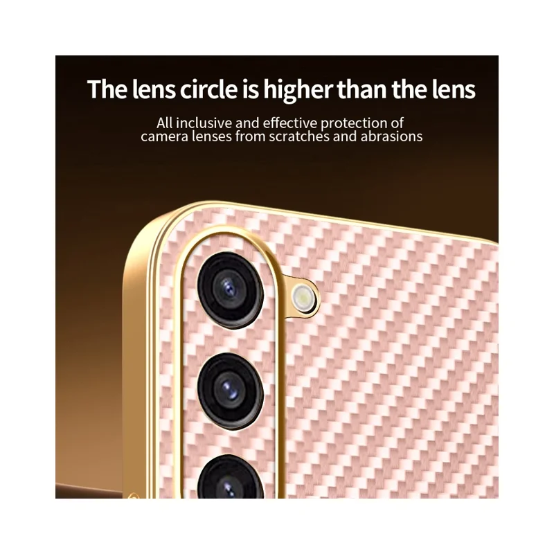 For Samsung Galaxy S23+ Phone Case Carbon Fiber Textured Electroplated TPU Back Cover - Pink