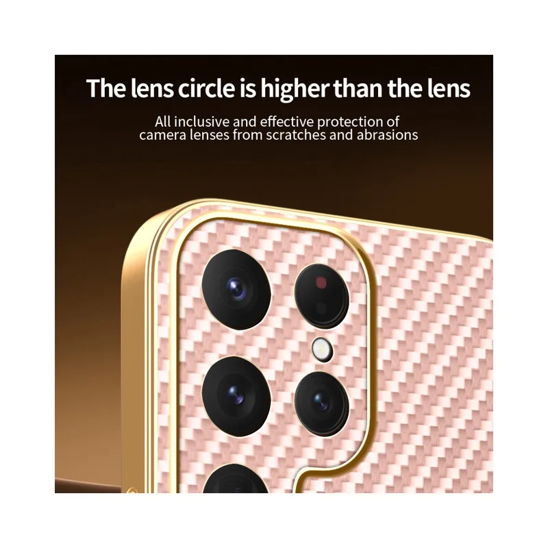 For Samsung Galaxy S23 Ultra Phone Case Carbon Fiber Textured Electroplated TPU Back Cover - Pink