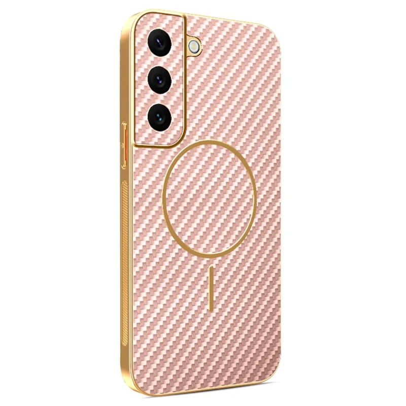 For Samsung Galaxy S22 5G Phone Case Carbon Fiber Textured Electroplated TPU Back Cover - Pink