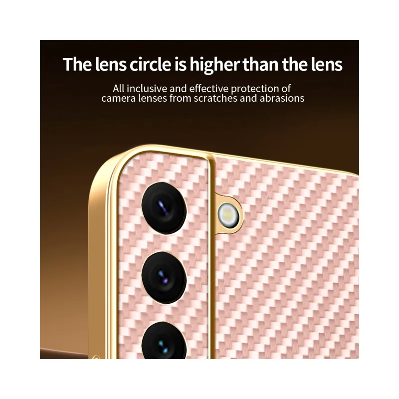 For Samsung Galaxy S22 5G Phone Case Carbon Fiber Textured Electroplated TPU Back Cover - Pink