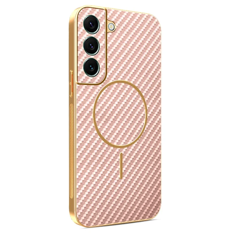 For Samsung Galaxy S22+ 5G Phone Case Carbon Fiber Textured Electroplated TPU Back Cover - Pink