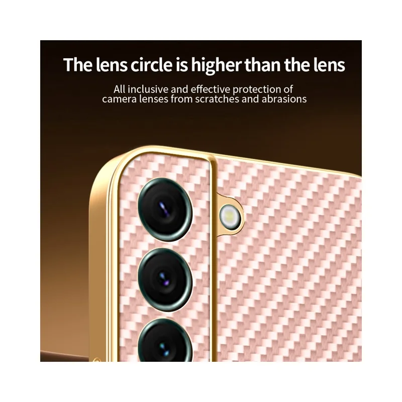 For Samsung Galaxy S22+ 5G Phone Case Carbon Fiber Textured Electroplated TPU Back Cover - Pink