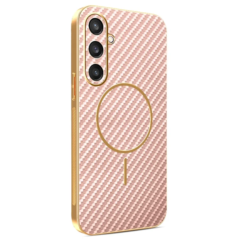 For Samsung Galaxy S23 FE Phone Case Carbon Fiber Textured Electroplated TPU Back Cover - Pink