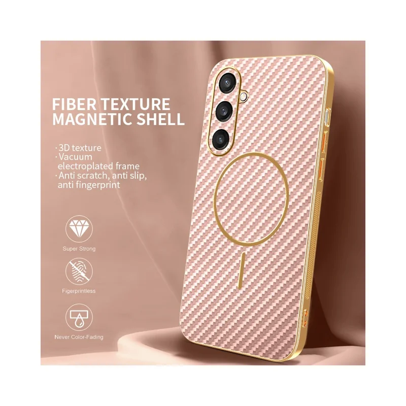 For Samsung Galaxy S23 FE Phone Case Carbon Fiber Textured Electroplated TPU Back Cover - Pink