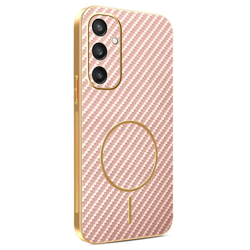 For Samsung Galaxy S24 Phone Case Carbon Fiber Textured Electroplated TPU Back Cover - Pink