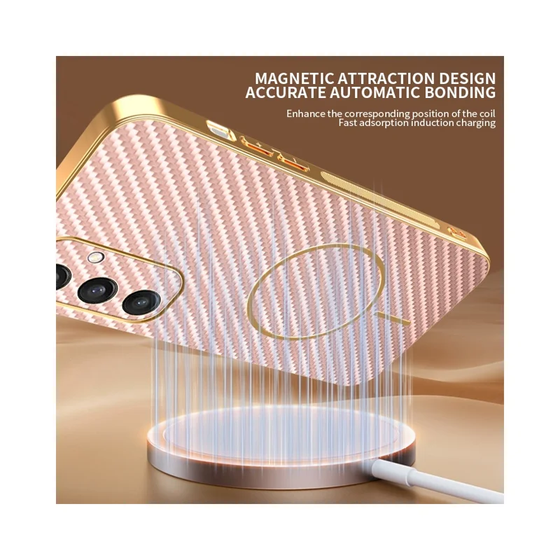 For Samsung Galaxy S24 Phone Case Carbon Fiber Textured Electroplated TPU Back Cover - Pink