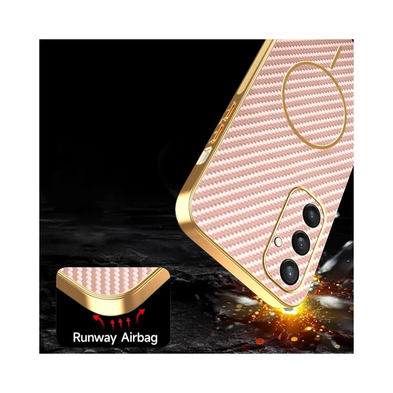 For Samsung Galaxy S24 Phone Case Carbon Fiber Textured Electroplated TPU Back Cover - Pink