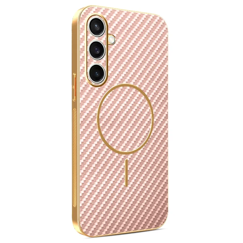 Samsung Galaxy S24 FE Handy-Hülle Kohlefaser-Textur Galvanisierte TPU-Rückabdeckung - Pink