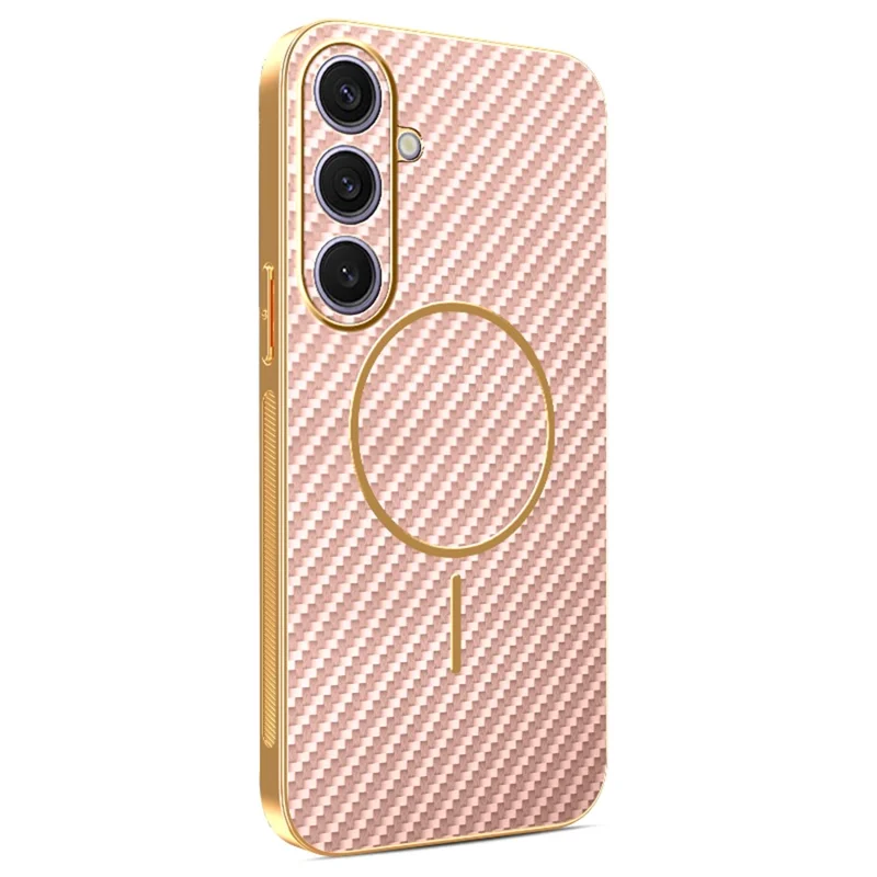 Samsung Galaxy S24+ Handyhülle Carbon Faser Textur Elektroplattiert TPU Rückseite - Pink
