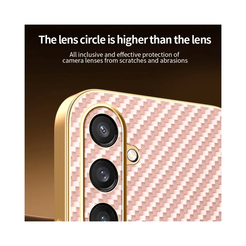 For Samsung Galaxy S25 Phone Case Carbon Fiber Textured Electroplated TPU Back Cover - Pink