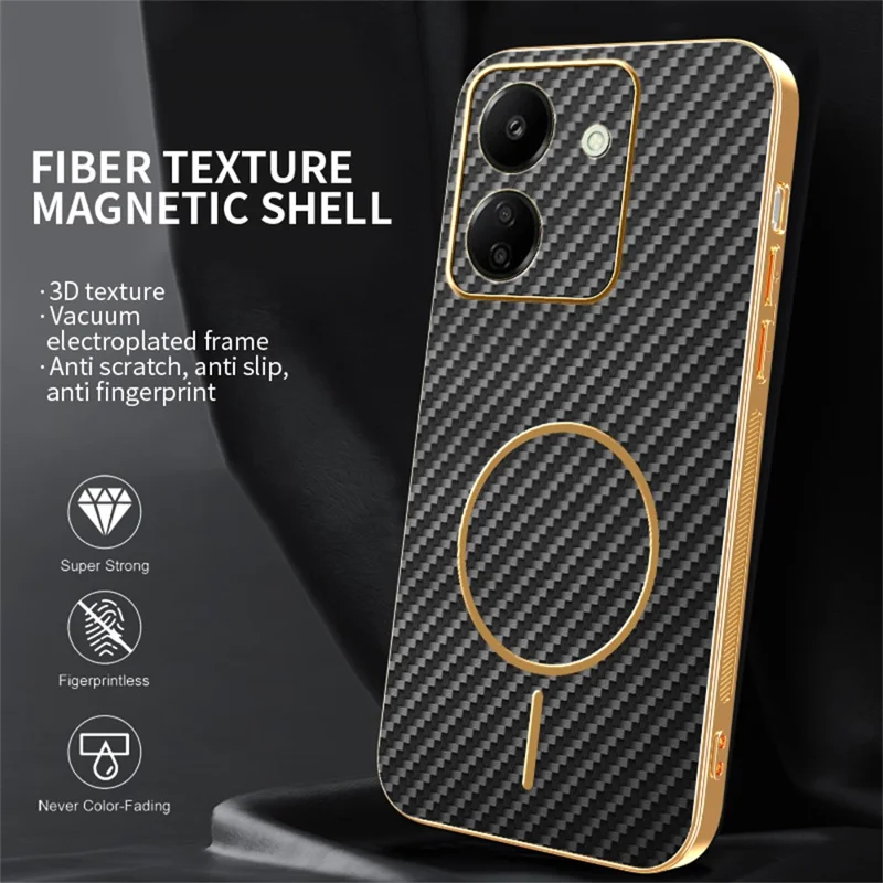 For Xiaomi Redmi 13C 4G / Poco C65 4G Phone Case Carbon Fiber Textured Electroplated TPU Back Cover - Black