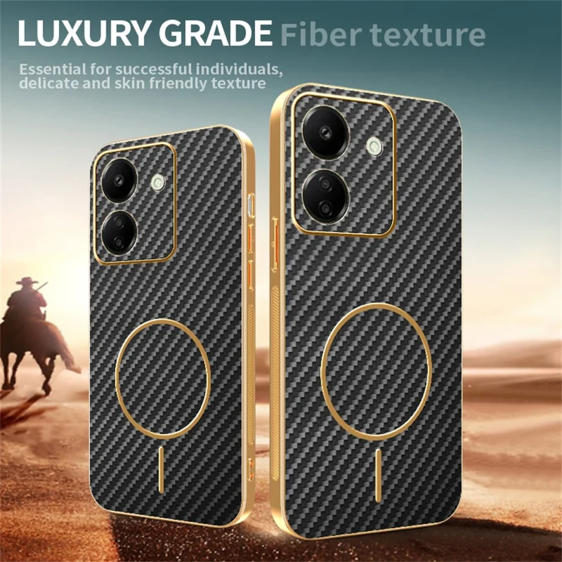 For Xiaomi Redmi 13C 4G / Poco C65 4G Phone Case Carbon Fiber Textured Electroplated TPU Back Cover - Black