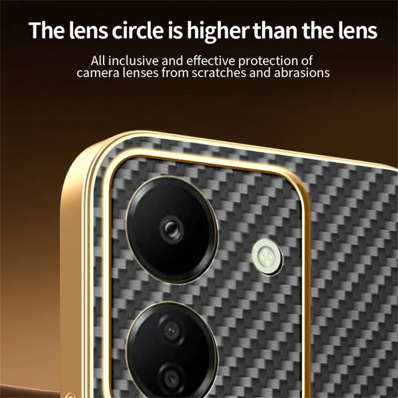 For Xiaomi Redmi 13C 4G / Poco C65 4G Phone Case Carbon Fiber Textured Electroplated TPU Back Cover - Black