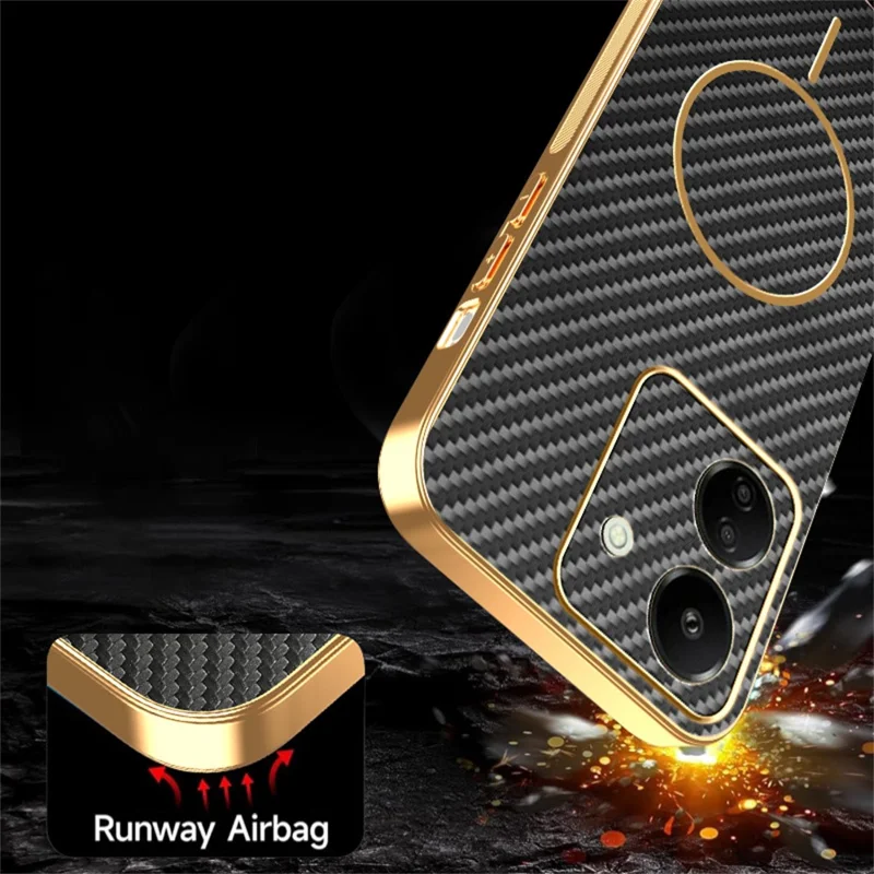 For Xiaomi Redmi 13C 4G / Poco C65 4G Phone Case Carbon Fiber Textured Electroplated TPU Back Cover - Black