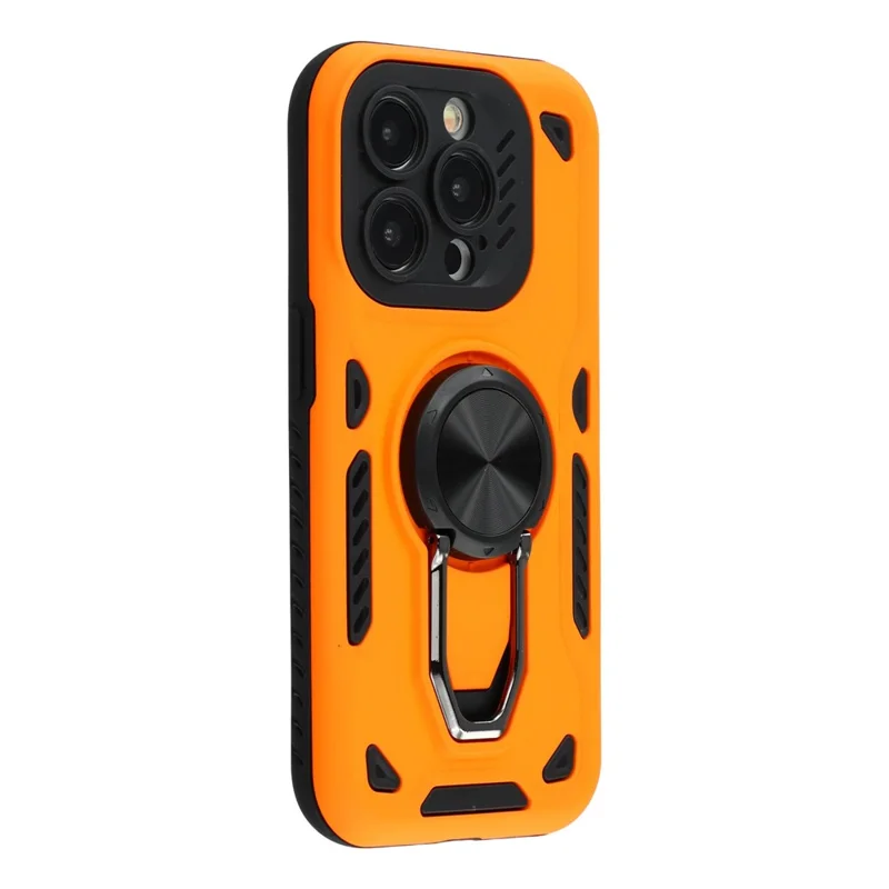 For iPhone 15 Pro Case with Kickstand Shockproof TPU + PC Phone Back Cover - Orange