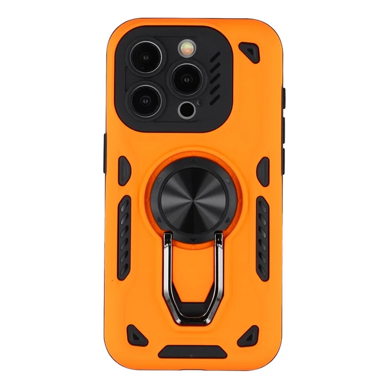 For iPhone 15 Pro Case with Kickstand Shockproof TPU + PC Phone Back Cover - Orange
