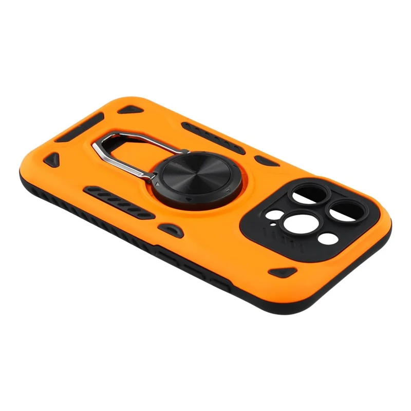 For iPhone 15 Pro Case with Kickstand Shockproof TPU + PC Phone Back Cover - Orange