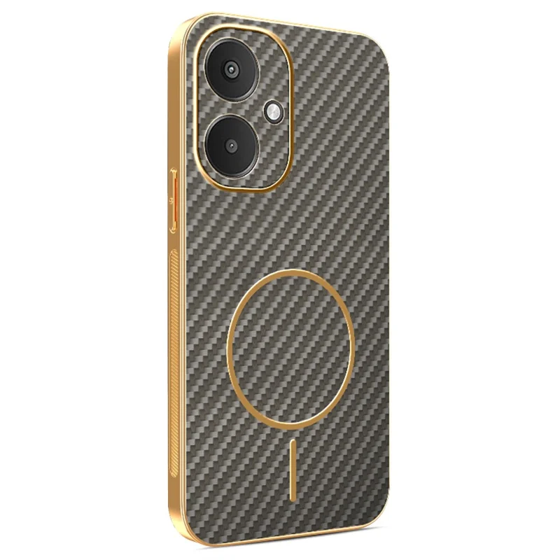 Phone Case For Xiaomi Redmi 13C 5G / 13R 5G / Poco M6 5G Carbon Fiber Textured Electroplated TPU Back Cover - Coffee