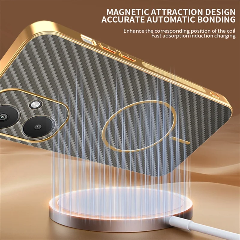 Phone Case For Xiaomi Redmi 13C 5G / 13R 5G / Poco M6 5G Carbon Fiber Textured Electroplated TPU Back Cover - Coffee