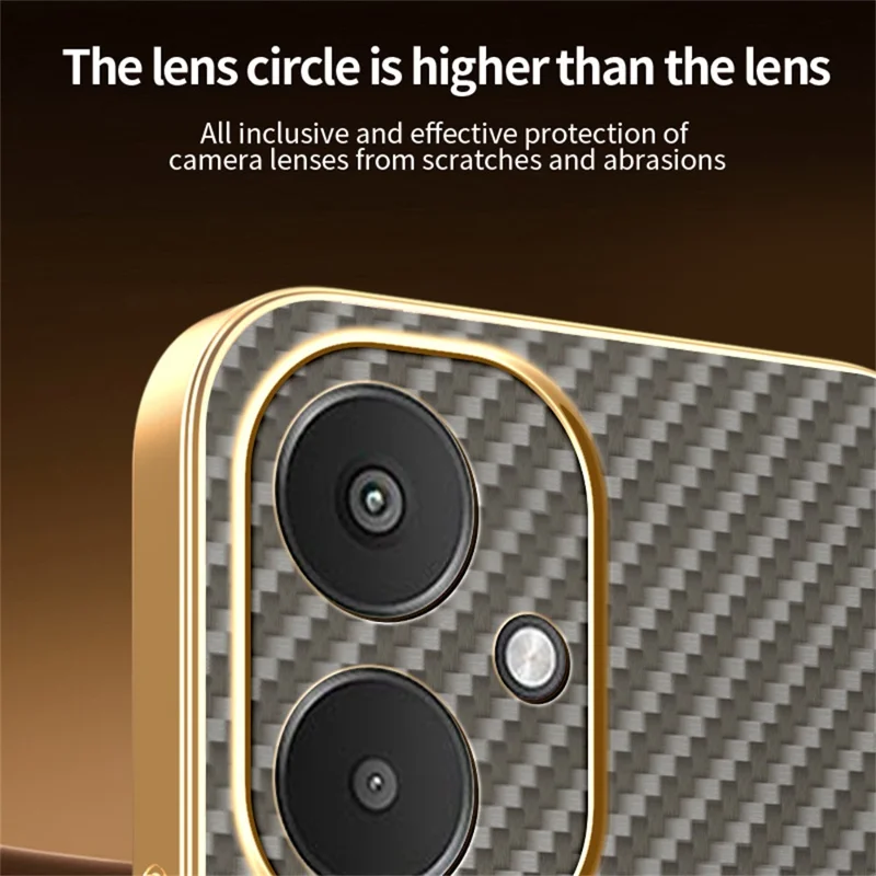 Phone Case For Xiaomi Redmi 13C 5G / 13R 5G / Poco M6 5G Carbon Fiber Textured Electroplated TPU Back Cover - Coffee