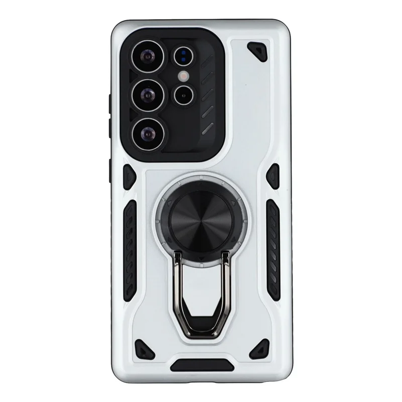 For Samsung Galaxy S23 Ultra Case with Kickstand Shockproof TPU + PC Phone Back Cover - White