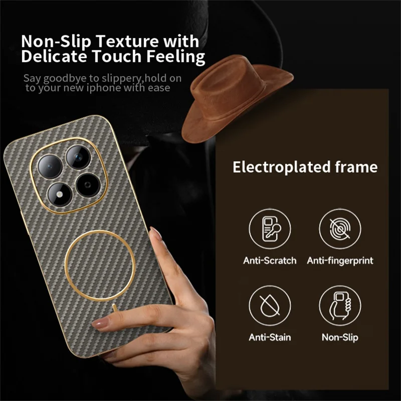 For Xiaomi Redmi Note 15 Pro 5G Phone Case Carbon Fiber Textured Electroplated TPU Back Cover - Coffee