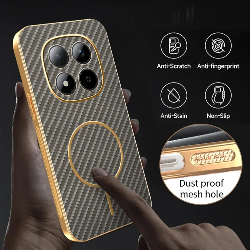 For Xiaomi Redmi Note 15 Pro 5G Phone Case Carbon Fiber Textured Electroplated TPU Back Cover - Coffee