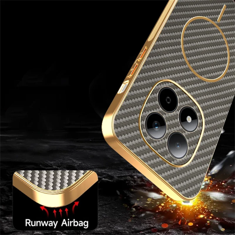 For Xiaomi Redmi Note 15 Pro 5G Phone Case Carbon Fiber Textured Electroplated TPU Back Cover - Coffee